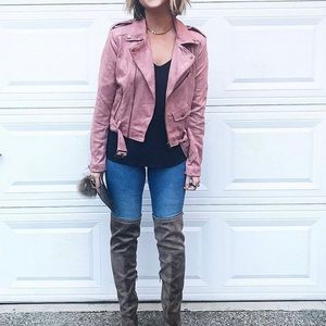 Faux Suede Pink Blush Color Moto Jacket